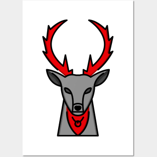 Reindeer Stag Animal Grey Red Posters and Art